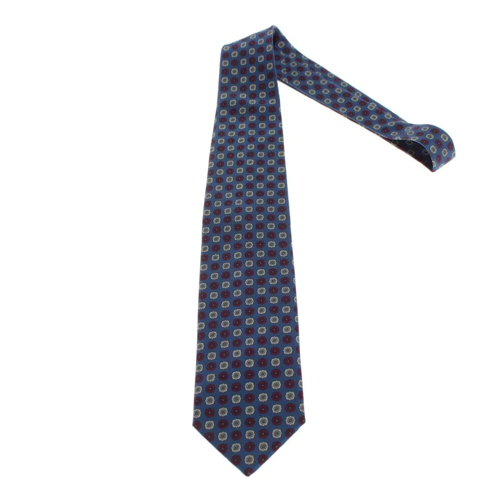 Brioni NWOT Neck Tie in Blue with Cream & Red Geometric Floral Print 100% Silk